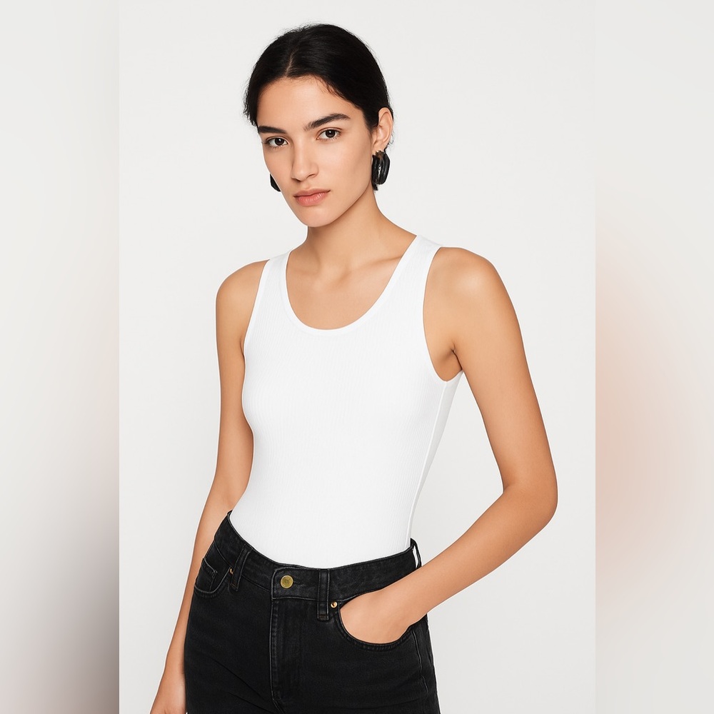 BP White Ribbed Bodysuit